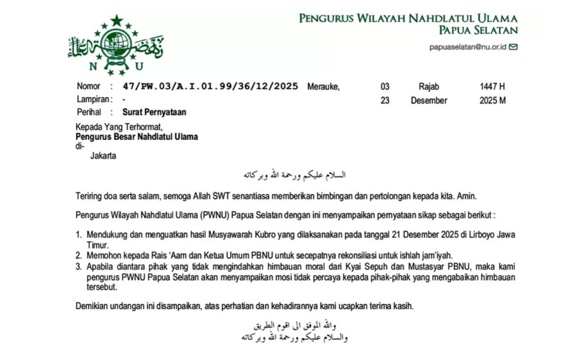 Pasca Musyawarah Kubro, PWNU Papua Selatan Tegaskan Sikap ke PBNU