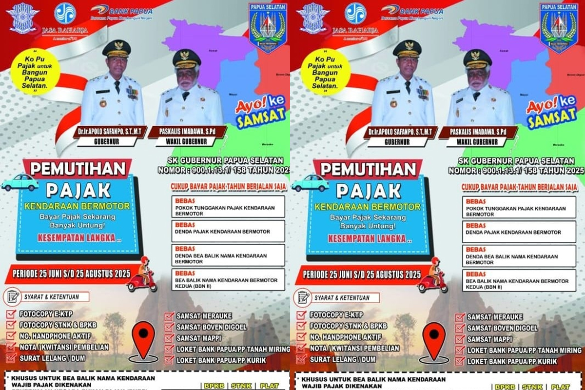 Manfaatkan Pemutihan Denda Pajak Kendaraan Bermotor di Papua Selatan, Ini Ajakan Gubernur Apolo Safanpo